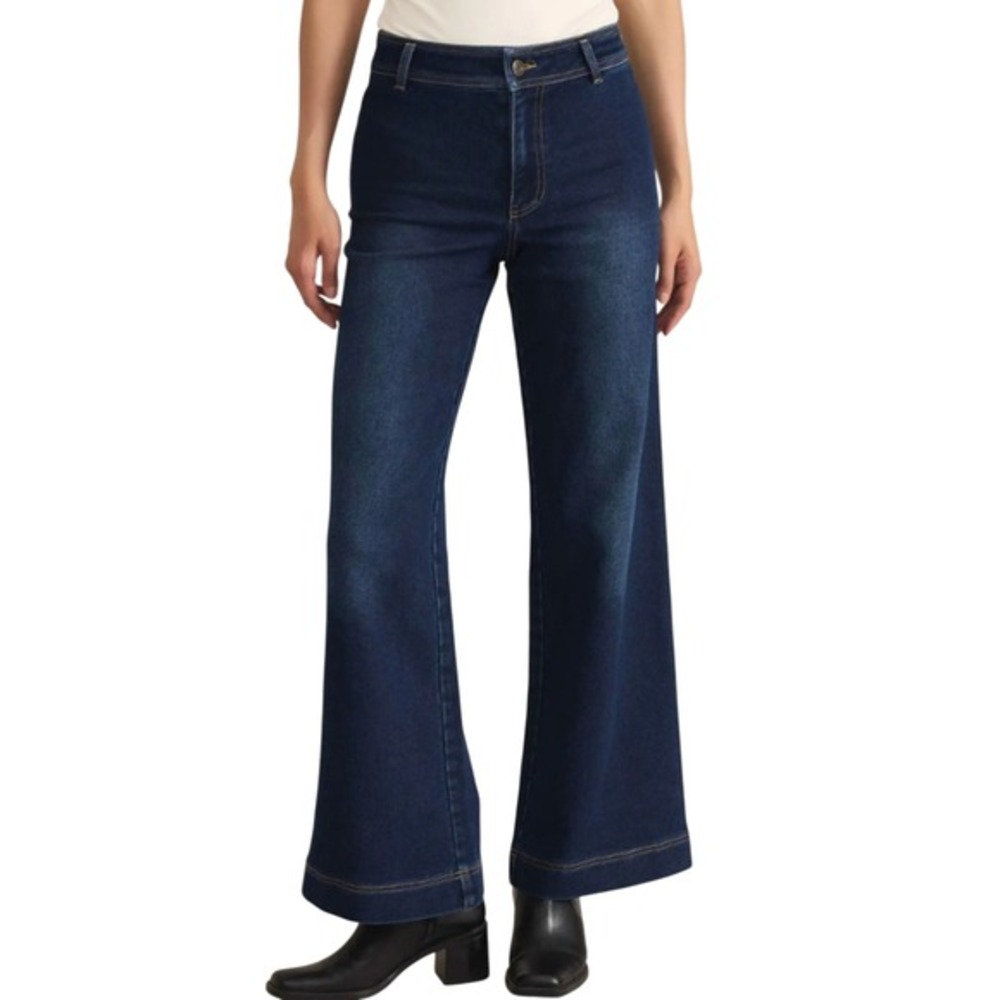 Z Supply Rilynn Wide Leg Trouser Jeans Dark Rinse Blue Denim Size 26 NWT Casual